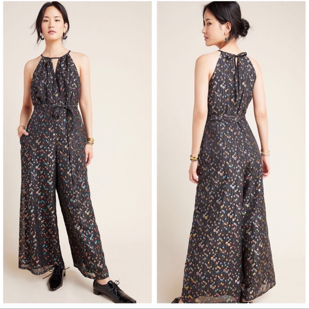 Anthropologie Edita Halter Jumpsuit By Eva Franco - Black Motif Size 10 NWT NEW
